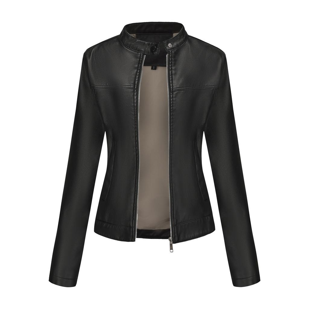 Casual Leather Jacket for Women, Stylish European-American Style, Suitable for Spring and Autumn.