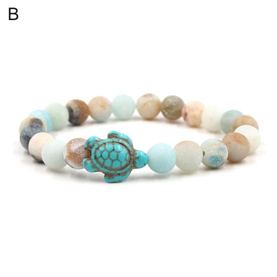 Beads Bracelet Sea Turtle Beaded Elastic Rope Adjustable Boho Decoration Valentines Day Gift Women Men 8mm Natural Faux Stone Friendship Bangle Dating