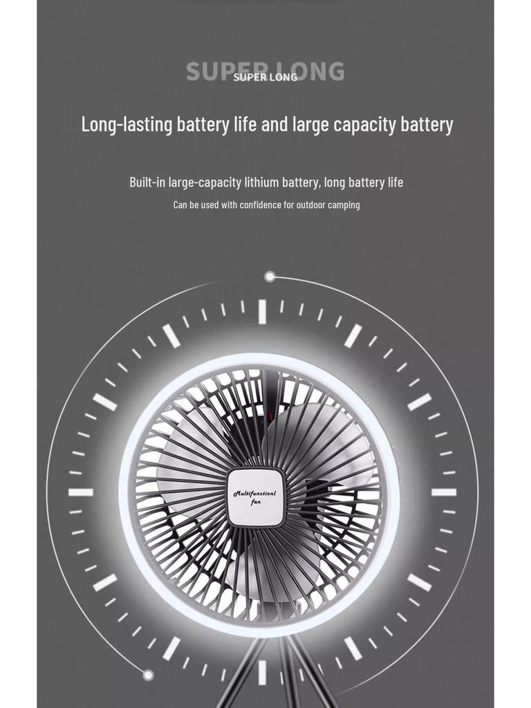 Portable Camping Fan with Tripod, Long Battery Life, Dual-Use Hanging or Standing, Large Wind Power, and Night Light