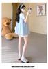 Korean-Style Petite Maternity Summer Set with Ruffle Doll Top & Belly Support Shorts