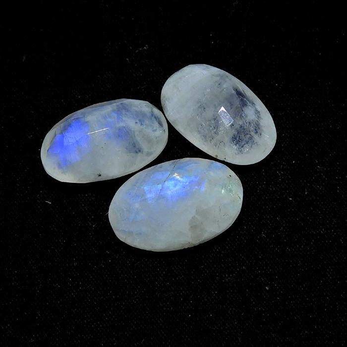 13X21MM Natural Rainbow Moonstone Checker Cut 29Cts. Oval Gemstone 3Pcs Lot RML-447