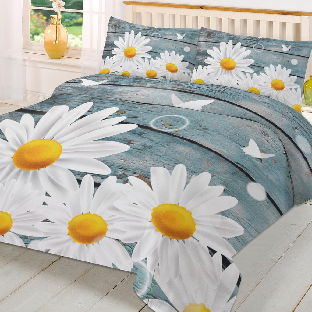 Biała stokrotka motyl słoje drewna kwiat poszwa na kołdrę z poszewką na poduszkę niestandardowy 3-częściowy zestaw pościeli narzuta na kołdrę podwójne łóżko tekstylia domowe
