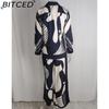 BITCED Damen Frühjahrskollektion: Eleganter Homewear-Stil Bedrucktes Langarm-Oberteil und Hose Lässiges Mode-Set