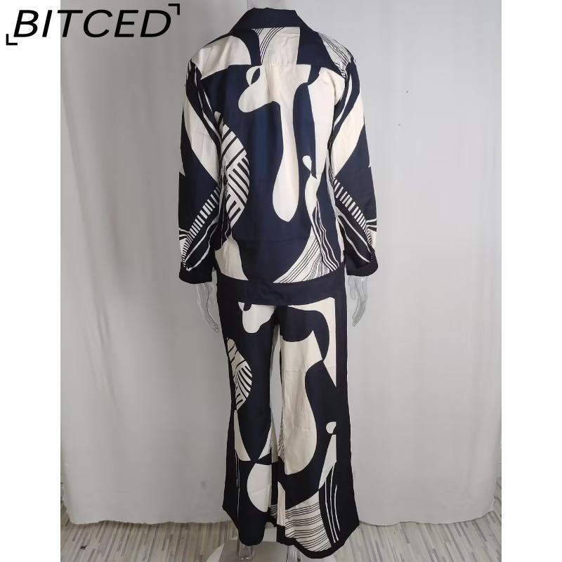 BITCED Damen Frühjahrskollektion: Eleganter Homewear-Stil Bedrucktes Langarm-Oberteil und Hose Lässiges Mode-Set