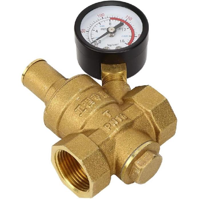 Pressure Reducer DN20 Brass Adjustable Water Pressure Regulator Reducer with Meter
