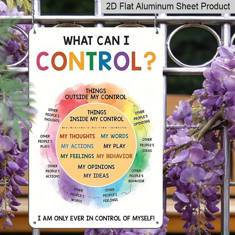 2D Flat What Can I Control Rainbow Watercolor Mental Health Metal Sign - 8.0x12.0inch Aluminum Wall Art, Self Control Therapy Classroom Office Decor