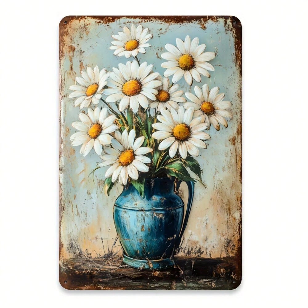 Vintage Metal Daisy Wall Vase Rustic Farmhouse Home Decor for Living Room
