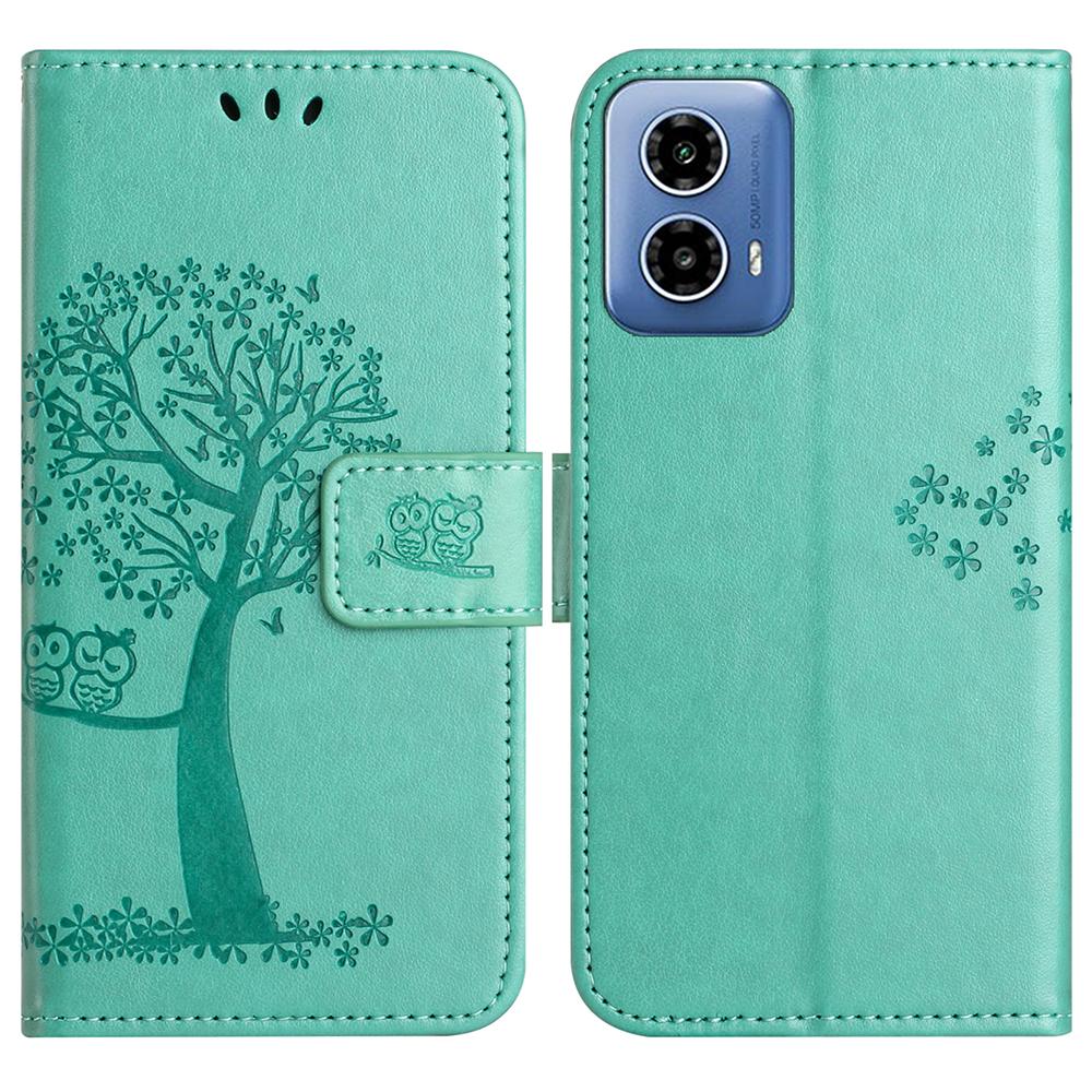 For Motorola Moto G35 5G Case PU Leather Owl Tree Imprinted Wallet Phone Cover