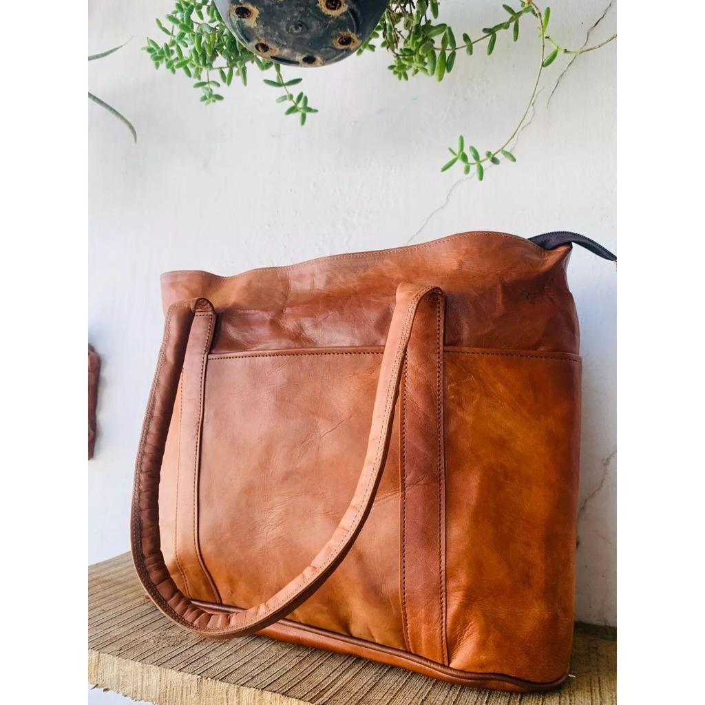 Women's Genuine Reliable Goat Leather Tote Shopping Handmade Bag