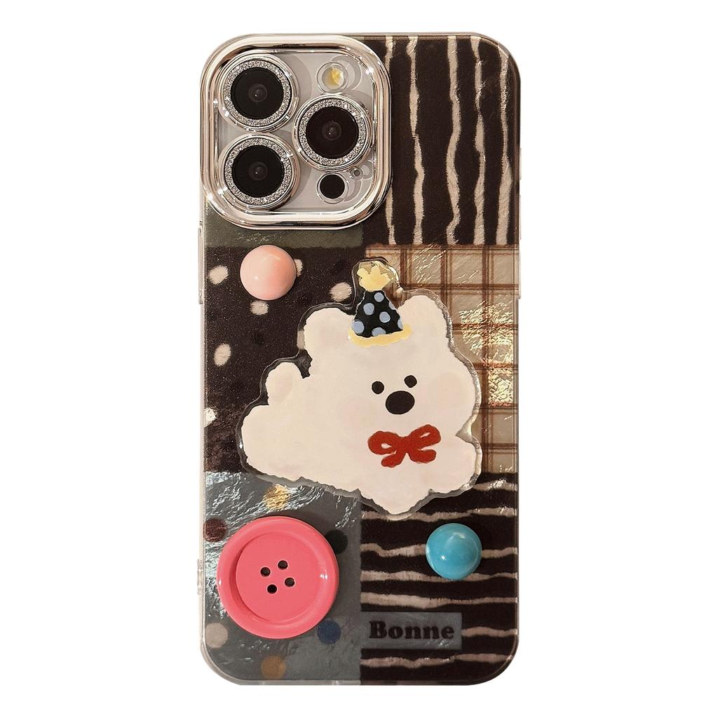 Three-dimensional Button Puppy Cat Apple 17 Mobile Phone Case IPhone 16 Suitable for 14pronax Korean Cartoon 13 Hard