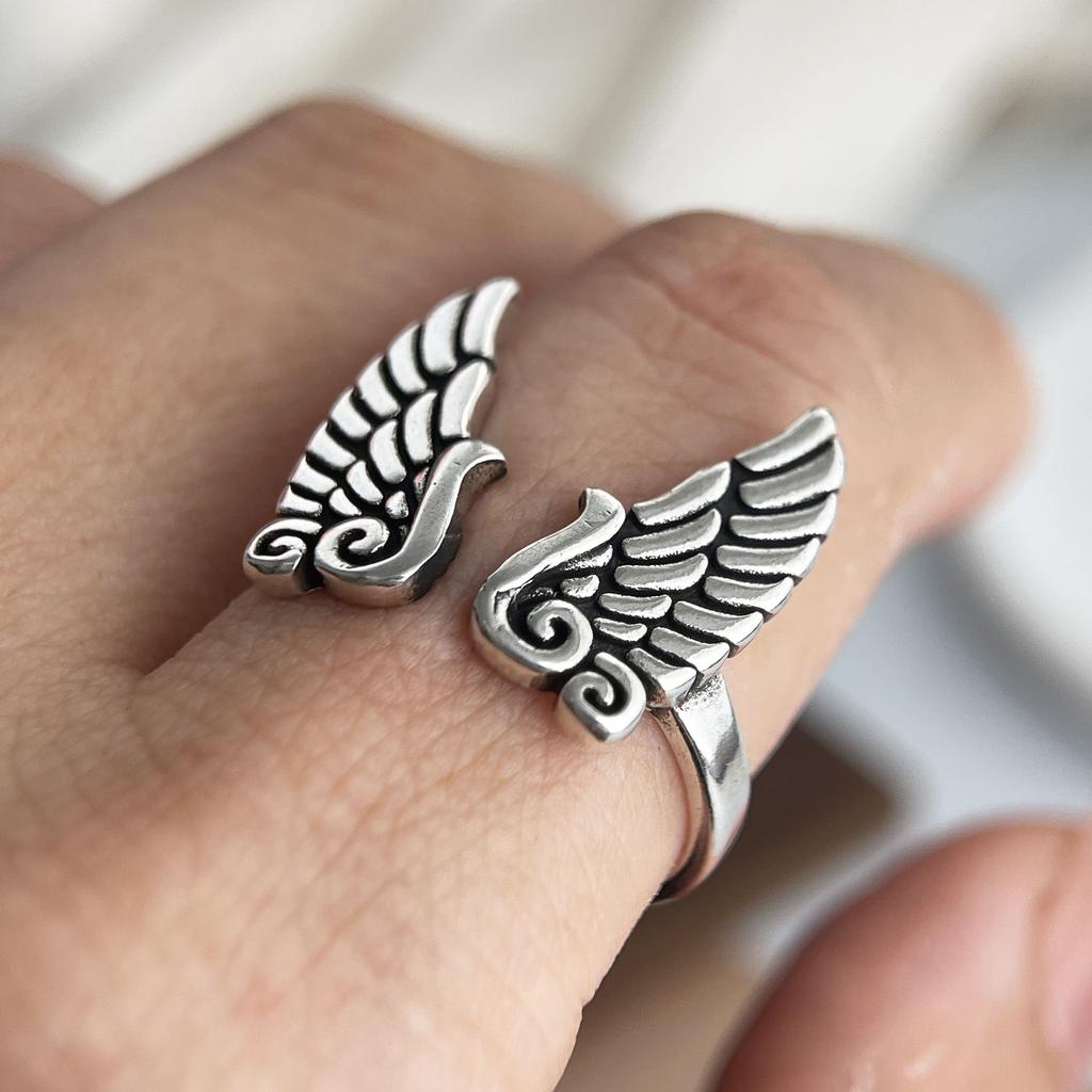 925 Sterling Silver Rings for Women Couple Minimalist Handmade Simple Retro Wing Ring Fine Jewelry Gift Prevent Allergy