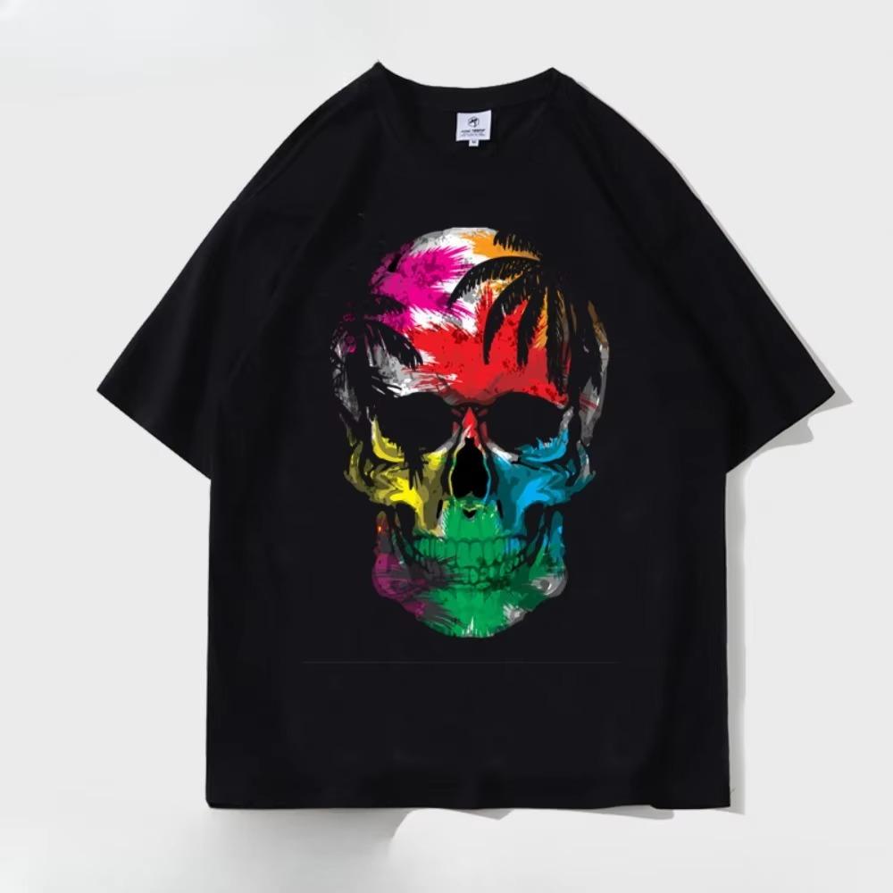 

Летняя модная тяжелая ретро мужская футболка с черепом из 100% хлопка с круглым вырезом и принтом, высокое качество, повседневная уличная футболка для фитнеса S