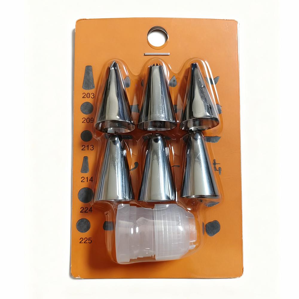 Piping Tips Set 7-Piece Stainless Steel Home Baking Essential Kit with Flower Squeezer Nozzles for Buttercream Baking