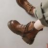 Korean Version of Retro Platform Martin Boots for Women's 2025 New Autumn and Winter Fashion Versatile Round Head Lace-up Brown Short Boots for Women