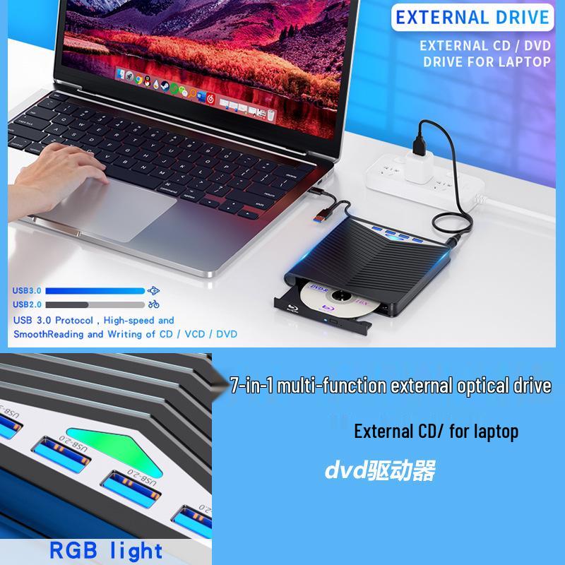 High-Speed Multi-Function Blu-ray USB/Type-C External DVD Burner for Laptops, Mobiles, and Desktops