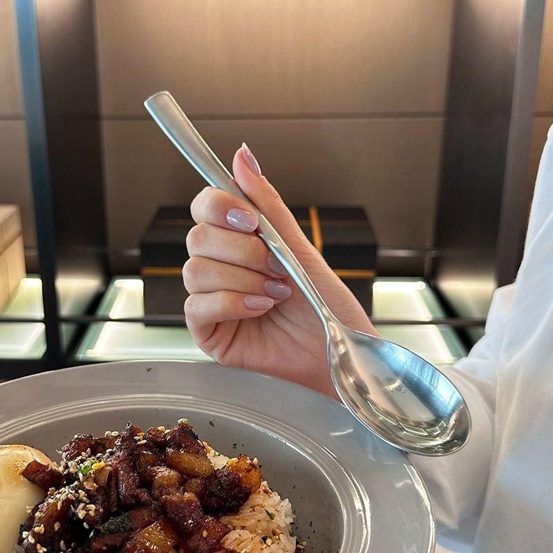 Heavy-Duty Stainless Steel Rice and Soup Spoon with Long Handle and Thickened Large Head