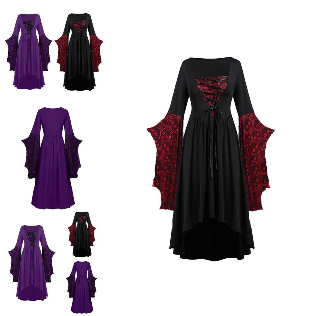 Costume Medievale Rinascimentale da Donna con Maniche Svasate e Gonna Lunga per un Look Classico