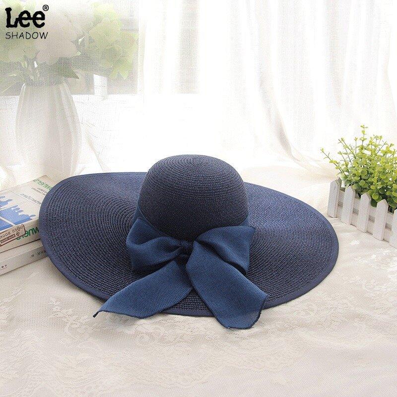 Cappello di paglia a tesa larga da donna estate protezione solare cappello a tesa larga da mare cappello da spiaggia con fiocco cappello da sole