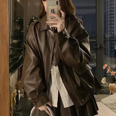 Veste en cuir pour femme Courte Printemps et Automne Dernière Nouveauté Coupe décontractée Veste en cuir Joker