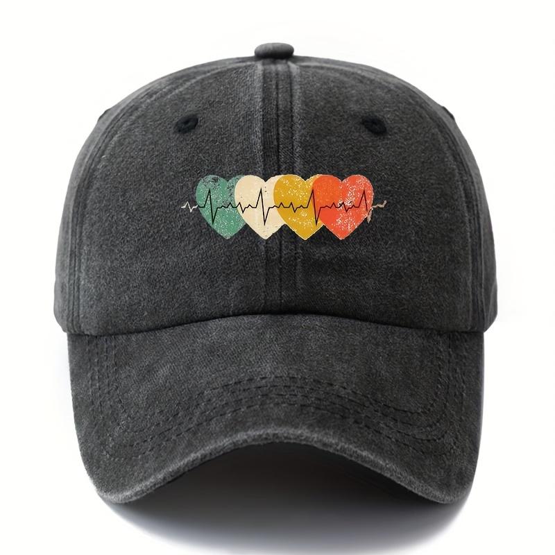 Bright heart-shaped printed baseball cap with retro style, suitable for both men and women,  hat