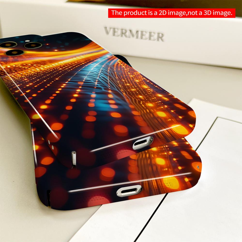 2DFlat Neon Flow: Orange & Blue Light Trails All Inclusive Film Hard Phone Case, Compatible with iPhone 18 Pro Max 17 16 15 14 13 12 11