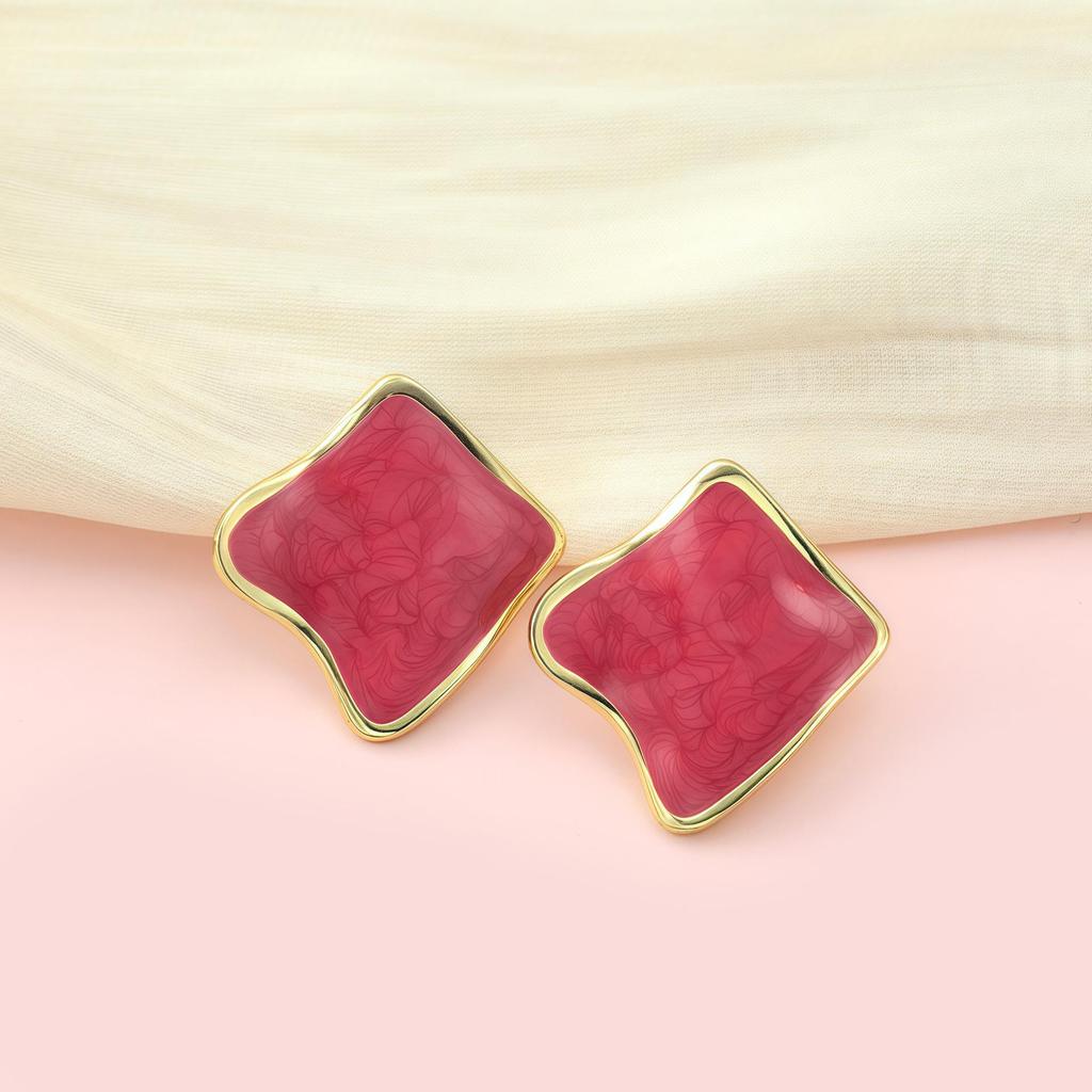 Cross Drip Oil Square Irregular Stud Earrings – Light Luxury, Unique Design, Fashionable Versatile Accessories
