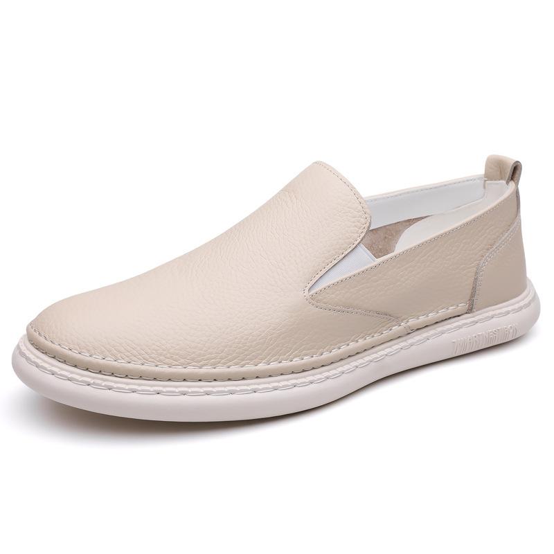 The First Layer of Cowhide Summer Men's Genuine Leather Shoes, One Pedal, White Shoes, Soft Soles, Soft Surfaces, Casual Fashion Doudou Shoes