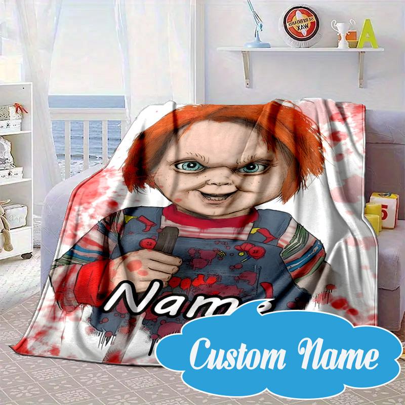 Custom Name Chucky's Bloody Invitation Blanket bed sofa Blanket Flannel Blanket for Camping, Hiking, Picnic Essentials,gift for Fan family