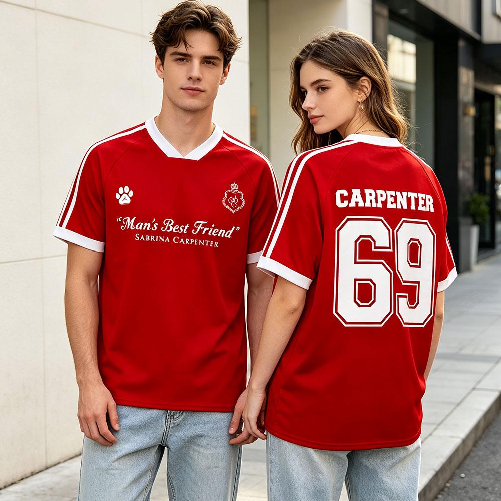 Sabrina Carpenter Man's Best Friend Football Tee Men Women Clothing Soccer Jersey Short Sleeve V-neck Summer T-shirt Print Tops