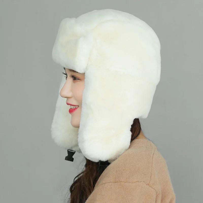 Fur Caps Women Hats Winter Hat Russian Female Thicker Warm Solid Soft Windproof Ear Flap Hat