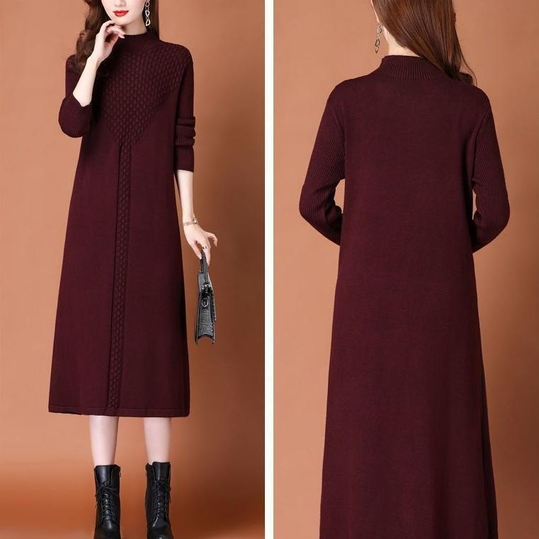 Long Sweater Women's Knee-length Autumn and Winter Dress Women's Loose Knitted Sweater Dress Pullover