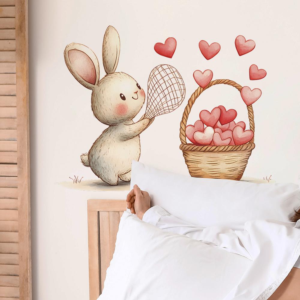 Stickers for The Home Beautification Wall of The Bedroom Living Room Entrance Hall and The Little Rabbit Catching Hearts