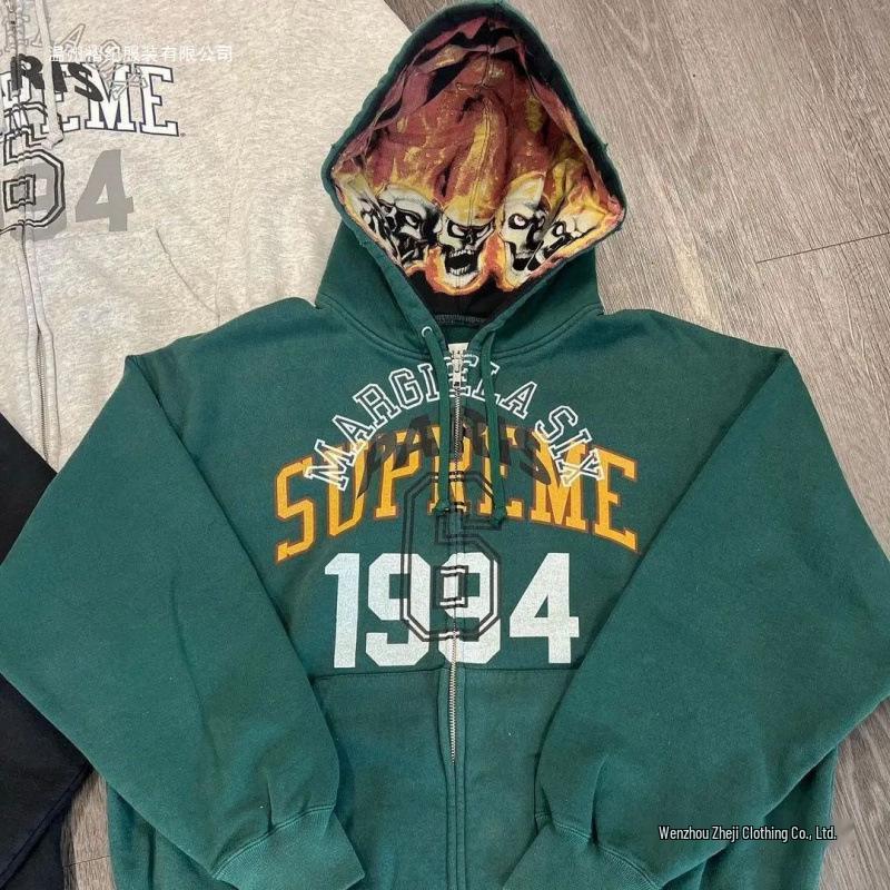 Boys' National Tide Cardigan Hoodie with 2024 Print in Light Gray