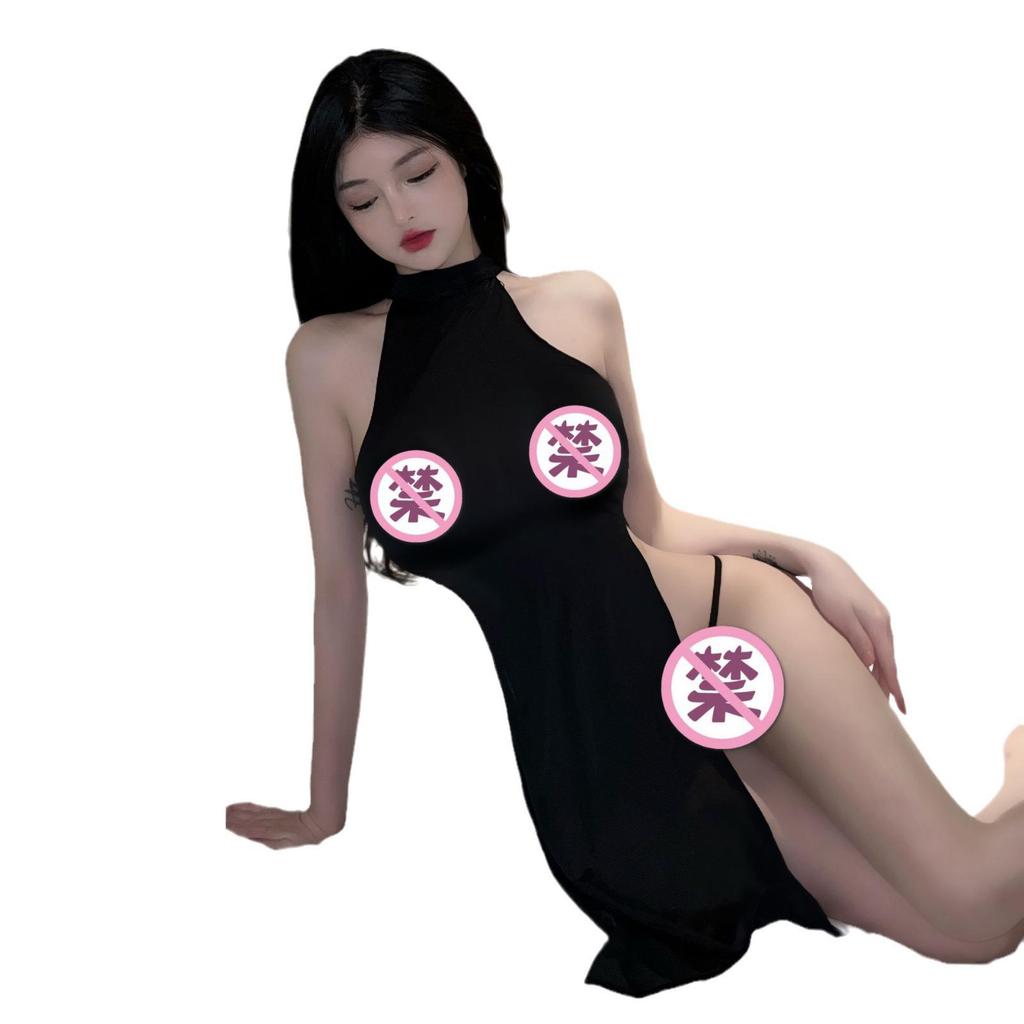 Sultry Lingerie: High Slit Long Cheongsam Nightgown for Role Play Temptation