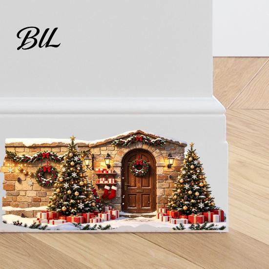 Christmas Theme Stickers Snow House Wall Sticker, Removable Self-Adhesive PVC Decals Scene Decal, Waterproof Decorative Decal for Holiday