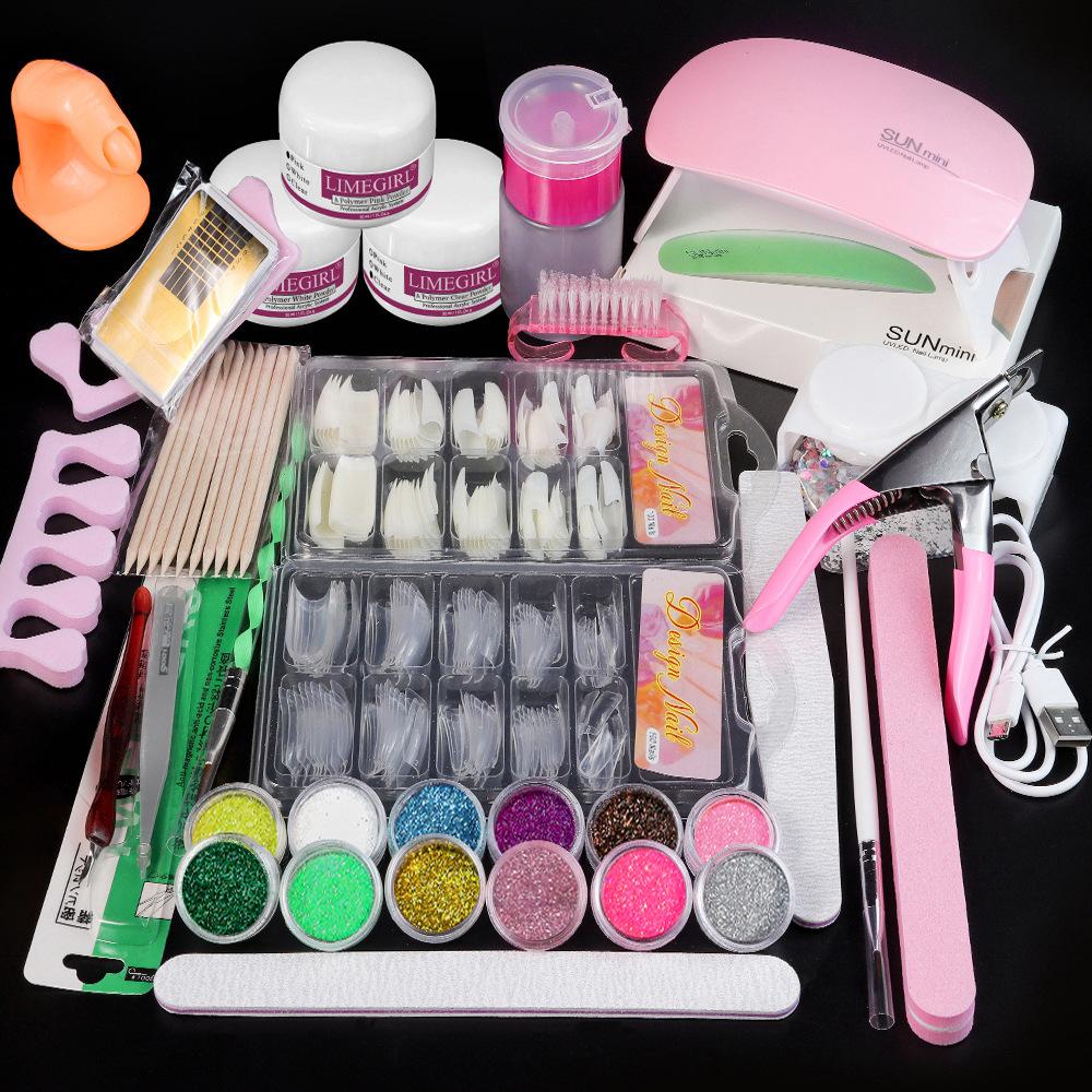 Nail Art Powder Kit 12 Colors Glitter White Clear French Acrylic for Beginners Home Use Full Set