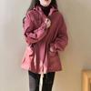 Windbreaker Jacket Women Medium-length Casual Hooded Solid Color Waisted Jacket
