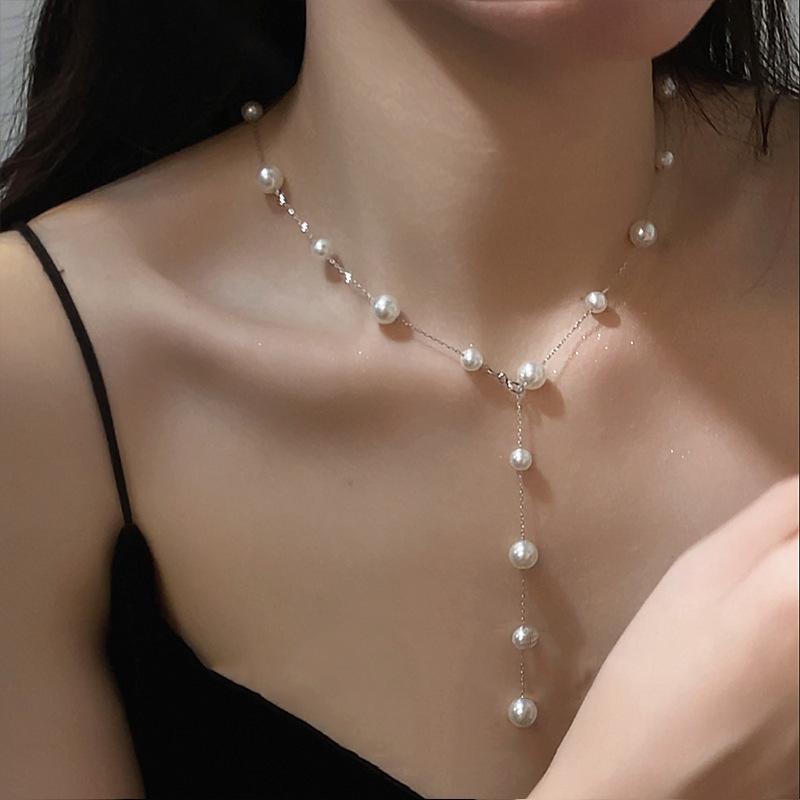 Gypsy Star Pearl Tassel Necklace Women's Light Luxury Niche Cold Clavicle Chain Exquisite Versatile Design Necklace