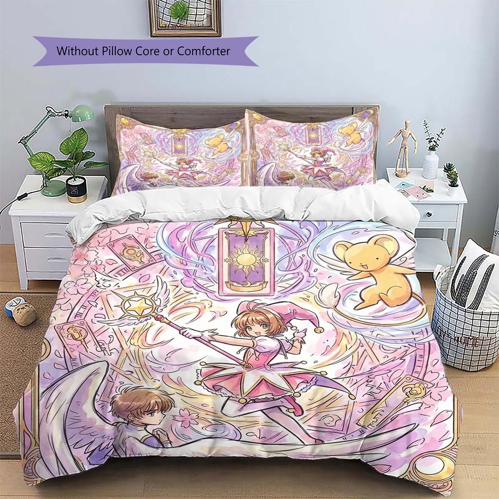 Cardcaptor Sakura Pattern Bedding Quilt Set Quilt Cover Pillowcase Home Decoration Birthday Gift (1 * duvet cover + 2 * pillowcase, without core)