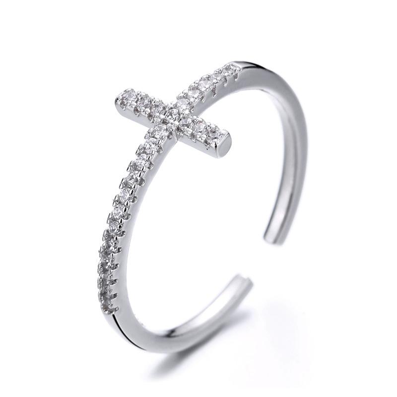 CIAXY Silver Color Hyperbolic Design Cross Rings for Women Cubic Stones Gothic Wedding Jewelry Adjustable Ring Anillos