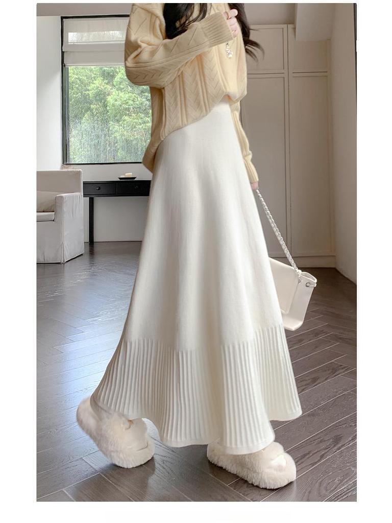 2025 High Waist Pleated A-Line Knitted Skirt for Women - Autumn/Winter Collection