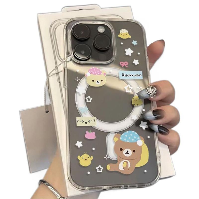 Süßes R-Rilakkuma kabelloses Ladecase für iPhone 17 Air 16 E 15 14 Plus 13 12 Mini 11 Pro Max Transparenter Silikon-Randschutz