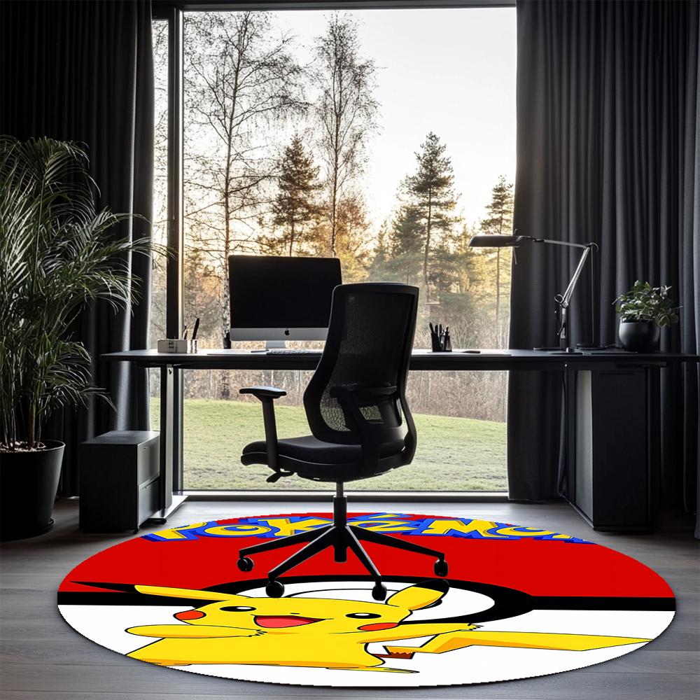 Pokémon Printed Round Rug Carpet Chair Rug Area Rug Entryway Doormats,for Office Chair Living Room Bedroom Kitchen Room.