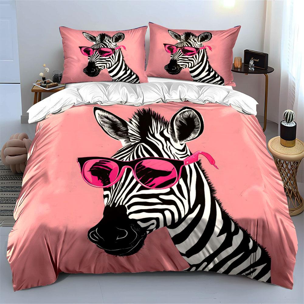 "Zebra-Inspired Funky Decor Trio" Exquisite Three-piece Bedding Set Gift for Kids and Adults