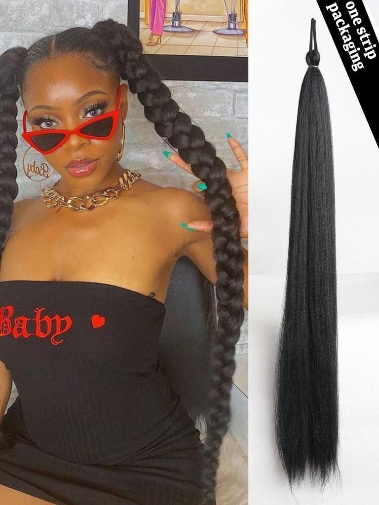 Synthetic Ponytail 1 Pack Braid Extension, Full of  Color Ponytail Extension, with Elastic Tie Straight Tube Sleek Wrap Extension Hair