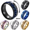 Anxiety Fidget Ring For Men Punk Titanium Stainless Steel Black Blue Spinning Spinner Rotatable Chain Rotating Rings Homme Gift