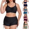 2026 New Large Size Split Swimsuit Women's Solid Color High Waist Thin Spot Bikini Swimsuit Beach