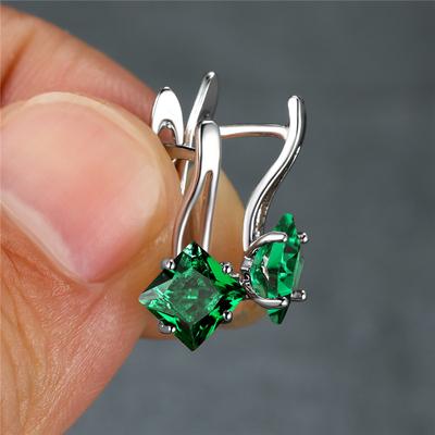 Vintage  Color Wedding Jewelry Multicolor Zircon Square Stone Rainbow Crystal Hoop Earrings For Women Party Gift