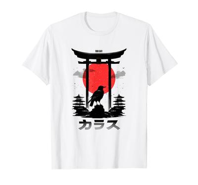 Japanische Ästhetik Rote Hinomaru Krähe Torii Shinto T-Shirt