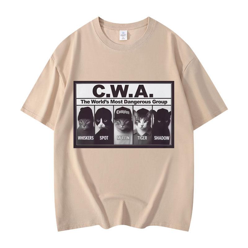 CWA Nejnebezpečnější skupina na světě Vtipné kočičí meme Grafická trička Módní Vintage Tričko s krátkým rukávem Unisex Bavlněná trička